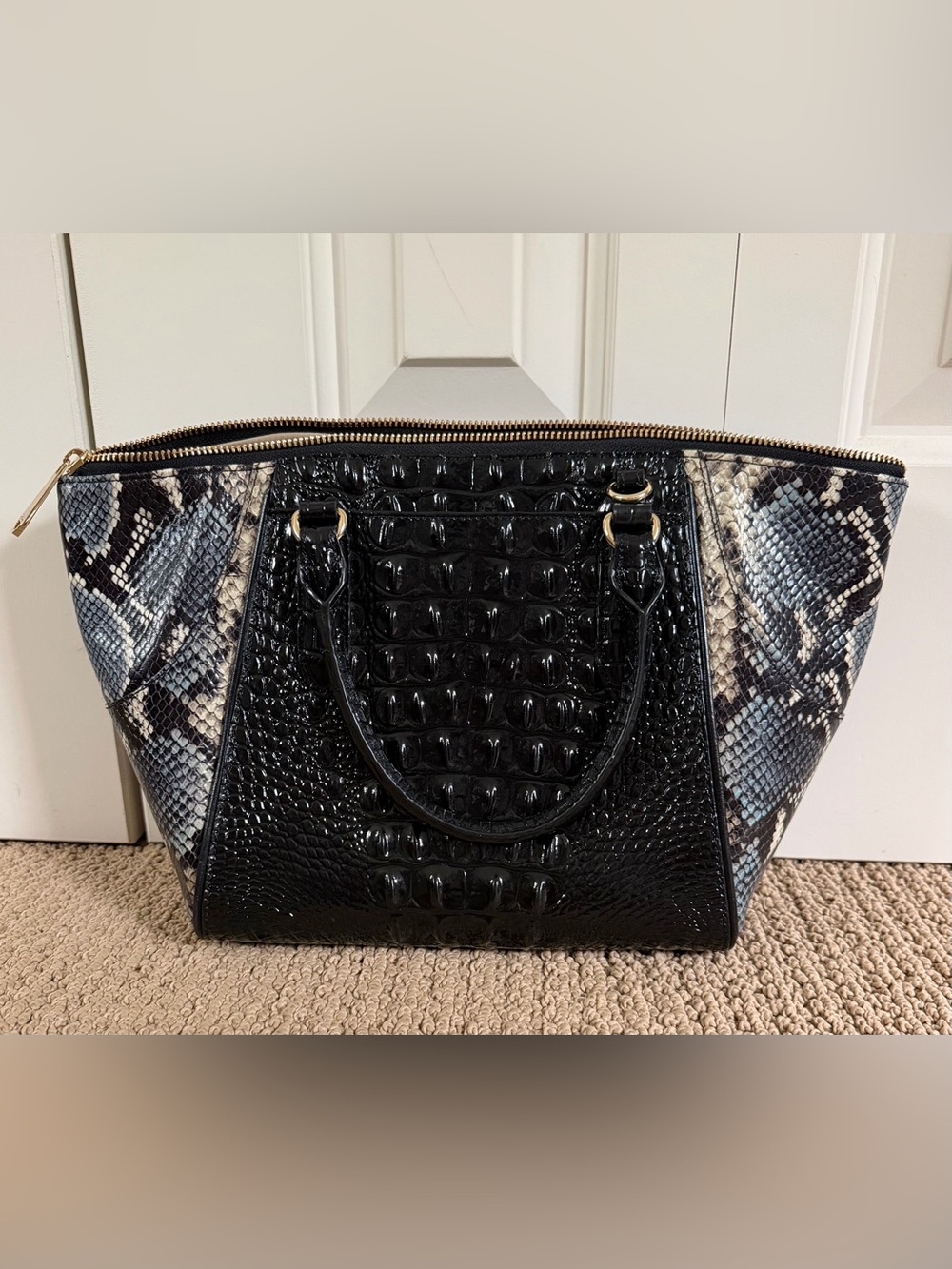 Brahmin Camila Tote Black Blue Carryall Leather Bag Purse Dust Bag Large Handbag - Picture 16 of 16
